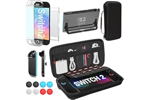 Teyomi Tasche Kompatibel mit Nintendo Switch 2 Zubehör mit 12 Spielkarten Slots, Transparent Dockable PC Hülle für Switch 2, Panzerglas für Switch 2, Schutzhülle für Switch 2 Joycon (Nylon Schwarz)