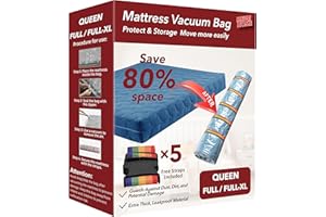 MEIQIHOME Queen/Full/Full-XL Mattress Vacuum Bag for Moving and Storage, Vacuum Seal Compression Bag for Queen and Full Size Mattresses, Heavy Duty Mattress Bag for Storage, with Sealing Clip and 5 Straps