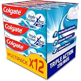 Colgate Triple Action Xtra White, Toothpaste, Pack 12 x75 ml | Whitening Fluoride Toothpaste, Anticaries, Freshens Breath, Ke