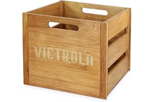 Victrola Caja de madera – Soporte para álbum de mesa y organizador para todos los discos, capacidad para más de 50 vinilos, acabado de madera elegante, fácil instalación, diseño elegante