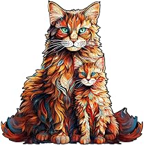 Holzpuzzle Maine Coon Katze – 100 Teile, Einzigartige Tierformen, Mit Holz-Geschenkbox, 21x22 Cm