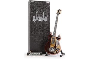 AXMAN Jerry Garcia (Grateful Dead): replica di chitarra in miniatura con tigre – regali musicali – fatta a mano ornamentale scala 14 – include una scatola espositiva, targhetta con nome e supporto per