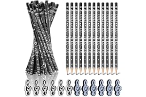Dncvb Juego de 36 lápices de notas musicales, 24 lápices para notas musicales + 12 gomas de borrar con símbolos musicales, lápices de música, lápices de música para estudiantes, regalos para fiestas