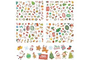 LEMESO Autocollants Noël, 4 Feuilles Stickers Noël 29x21cm, Gommettes Noel pour Scrapbooking Enfant, Stickers Brillant Loisir DIY, Cadeau Enfant