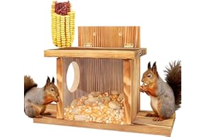 VEGOATY Casetta di mangime resistente alle intemperie: 35,2 x 12,8 x 24 cm, stabile in legno, scoiattolo, design flip top, stazione di mangime per scoiattoli, per giardino all'aperto (naturale)
