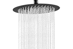 Rain Shower Head, 10 Inch Round High Pressure Showerhead, VIGIME Ultra-Thin Stainless Steel 304 High Flow Rainfall Shower Head with Silicone Nozzle - Matte Black