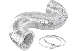 iPower 6 Zoll 25 Fuß, nicht isolierter Flex-Luft-Aluminium-Kanal-Entlüftungsschlauch für HLK-Lüftung, 2 Klemmen im Lieferumfang enthalten, GLDUCT25C, Silber, 6-inch