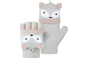 MELLIEX Guantes sin Dedos Niño, Flip Top Guantes Niño Invierno, Cálido Medio Dedo Manopla para Niños Niñas 5-10 Años