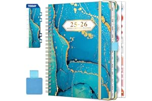 NEYSA Agenda Settimanale 2025 2026 Spirale Luglio 2025 - Giugno 2026 (12 mesi) A5 School Planner con Passante per Penna, Righello Segnalibro e Adesivi per piani (Blu)