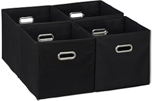 Relaxdays Lot de 4 boîtes de Rangement, caisses Pliables, HxLxP : 30x30x30 cm, poignées, panières pour étagère, Noir