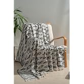 RAYME TEXTILE غطاء متعدد الأغراض من القطن بنسبة 100%، شال أريكة وبطانية تلفزيون، 130x170 سم، نسيج منزلي مزخرف (أسود، انعكاس