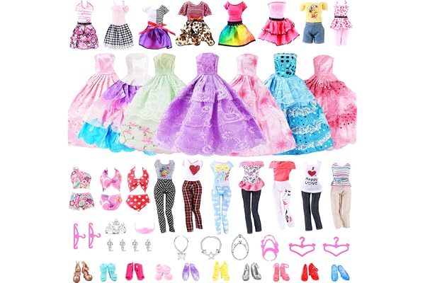 Vicloon Vêtements Poupée,32PCS Vêtement Accessoires De Poupée,2 Robes Soirée 2 De Ensembles 2 Robes Soirée 2 Bikinis 10 Paires Chaussures 12 Accessoires pour Poupée Fille 11,5" (Style Aléatoire)
