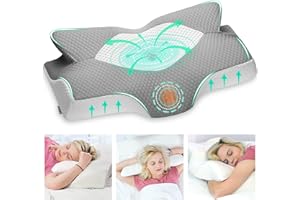 ‎ELVIROS Elviros Orthopädisches Kissen aus Memory Foam, Seitenschläferkissen Nackenstützkissen, Kopfkissen Nackenschmerzen Ergonomisches Schlafkissen für Nacken-und Schulterschmerzen, Grau & Weich
