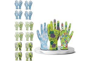 FUZZIO Damskie rękawice robocze, rękawice ogrodowe, rozmiar 9, dziecięce rękawice robocze - do domu, ogrodu - wzór kwiatowy, na podwórko, czyszczenie, rolnictwo, projekty DIY z klipsem