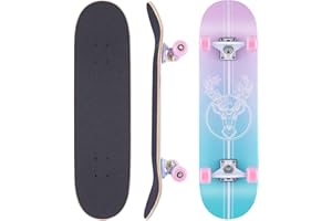 WeSkate Skateboard Complet 79 x 20 cm en Bois avec roulements à Billes ABEC-11 7 Plis en érable Canadien et Roues 85A pour Adultes, Adolescents et Enfants