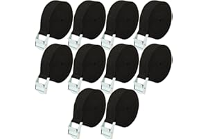 LOLYSIC 10 Stück 2.5CM x 5M Spanngurt Schwarz Strapazierfähige Sicherheitsgurte bis zu 600 lbs für Kajak, Fracht, Gepäck, Cinch, Kanu, Fahrräder, Motorräder, LKW