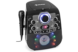 auna StarMaker 2.0 Karaoke-Anlage Karaokemaschine, Bluetooth-Funktion, CD-Player, für CD, CD+G, CD-RW, inkl. Mikrofon, 2 Mikrofon-Eingänge, LED-Show, A/V-Ausgang, schwarz