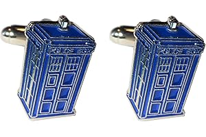 ENAMEL WORLD Doctor Who Tardis Time Machine Police Call Box Silver & Blue Metal Enamel Cufflinks