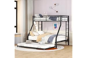 KUAKE Letto a castello, letto in metallo con letto estraibile, con scala su entrambi i lati, per bambini, ragazzi, adulti, 90 (140) x 200 cm, (nero)