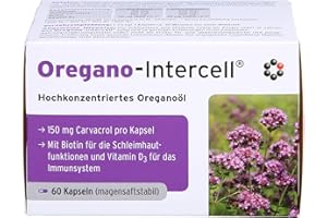 INTERCELL-PHARMA GMBH Oregano Öl hochkonzentriert und magensaftstabil (60 Kapseln) - 150mg Carvacrol +Vitamin D3 + Biotin - ohne Lösungsmittel für optimale Verträglichkeit - gultenfrei & lactosefrei - Intercell Pharma
