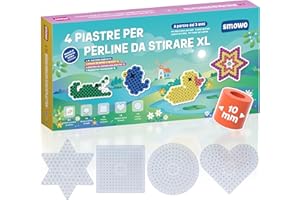 Smowo Piastre di perline da stirare da 10 mm, in diverse forme, set con 4 piastre e modelli, rotonde, stelle, quadrate, cuori, grandi piastre per matite per bambini dai 3 anni in su