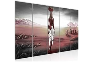 Runa Art Tableau mural XXL Afrique Massai 200 x 80 cm Gris Rose 5 Parties - 001655b