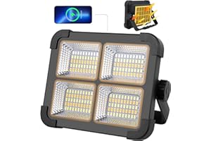 MASMEJOR Faro LED Ricaricabile, Faro LED Batteria 200LEDs/ Pannello Solare/ 4 Modalità di Illuminazione/Batteria Esterna da 6000mAh/ Funzione Magnete, Ideale per Campeggio, Lavoro, Pesca