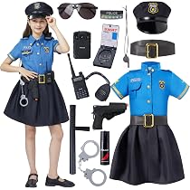 CIFITERY Police Officer Costume For Kids - Girls Navy Blue Police Dress Up Set With Hat, Belt, Handcuffs, Walkie-Talkie