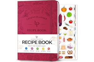 LEGEND PLANNER Libro de recetas Legend – Libro de cocina familiar en blanco para escribir en tus propias recetas – Diario de cocina vacío – Cuaderno de cocina personalizado, tapa dura, tamaño A5, 58 recetas en