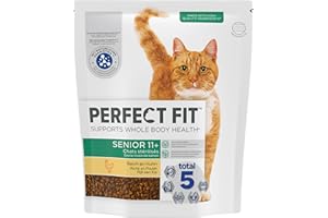 PERFECT FIT Senior 11+ Croquettes Gourmandes pour Chat Senior Stérilisé – Nourriture Riche en Poulet – 1,4 kg (Lot de 5)