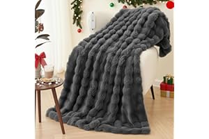 ‎CURECURE CURECURE Wärmedecke Elektrisch Heizdecke 150x200cm, Puffy Bubble Design aus Kaninchen-Fleece & Flanell, 4 Heizstufen, 10h Auto-Off, maschinenwaschbar für Bett, Sofa, Büro (Grau)