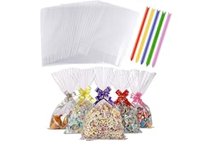 PROBUK 100 Pezzi Sacchetti Trasparenti in cellophane Sacchetti di Cellophane Caramelle,15 x 25 cmTrasparenti e richiudibili OPP Sacchetto per Festival delle Nozze Compleanno Battesimo Matrimonio