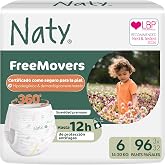 Naty FreeMovers Briefs Diapers, Size 6 (14-20kg), 96 Count | For Sensitive Skin, Baby Hypoallergenic Pants, Up to 12 Hours Le