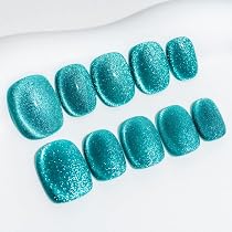 Sun&Beam Press-On Nägel Sargform - Magnetischer Verlauf Blau/grün, Mit Klebepads, 10 Stück