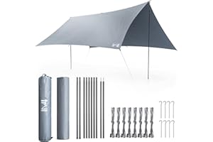 TRAIL OUTDOOR LEISURE Trail Camping Tarp Shelter with Poles (3m x 3m), Lightweight Waterproof 4000mm HH, UPF50+ UV Protection, Outdoor Hiking Hammock Rain Fly, Portable Heavy Duty Tarpaulin with Pegs, Guy-Lines & Bag