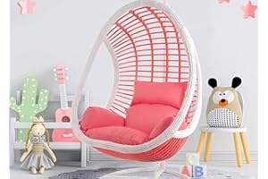 Kideo Komplettset: Pinker Hängesessel mit Gestell & Kissen, Poly-Rattan, Schaukel, Lounge weiß, Coral,