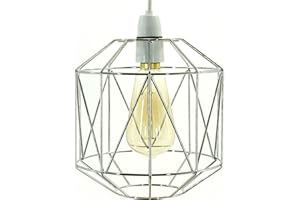 GMUK HOME & GARDEN PRODUCTS Retro Design Light Shade - Metal Wire Basket Cage Lamp Shade - Ceiling Pendant Light Shade – Wire Cage Lamp Shade - Vintage Industrial Style - Metal Lamp Shade - Easy Fit - Chrome