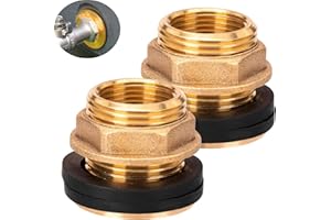 FRYPAY 2pcs 3/4 Pouces Passage pour Citerne de Pluie, Traversée de Paroi en Laiton avec Joint en Caoutchouc, Raccord Citerne Eau de Pluie