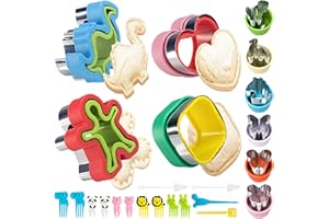 AZOMKER Cortador de Galletas Sándwich 24 Piezas, Moldes Galletas Acero Inoxidable, Cortador de Sándwich de Frutas Vegetales y Sellador para Niños, Accesorios para Lonchera