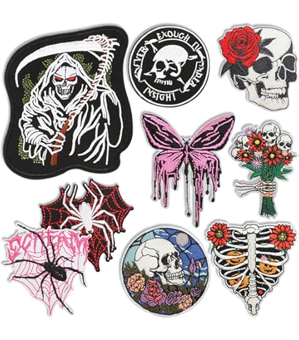 VETPW 9 grote stukken schedel ontwerp decoratieve opstrijkbare patches, naaibare patches, borduurwerk applicatie reparatie stickers voor kleding, shirts, rugzakken, jassen, jeans, hoeden, gordijn
