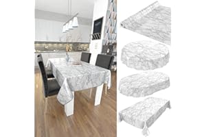 ANRO Washable Oilcloth Tablecloth Wax Tablecloth Marble Silver Elegant 220 x 140 cm