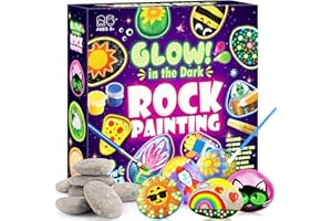 IKIDIKI Steine zum Bemalen, Bastelset Kinder ab 5 6 7 8 9 10 Jahre Geschenk Mädchen 6-12 Jahren Basteln Mädchen 6-9 Jahre Weihnacht Geschenk 12 Stück Steine Bemalen Set mit 20 Farben(Farbe Leuchtet Im Dunkel)