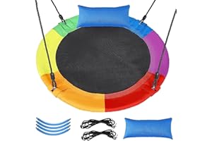 OVSHNRR 40" Saucer Tree Swing for Kids,661Lb Weight Capacity, 900D Waterproof Oxford fabric, Adjustable Height, Detachable Pillow, Safe & Durable - Perfect for Kids Playtime (Rainbow-100cm)
