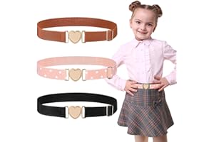Weinsamkeit 3 Stück Kinder Gürtel Stretch Gürtel Verstellbare Elastische Gürtel Mädchen Süß Herzform Gürtel Ohne Schnalle für Kleider Jeans Hose Uniform（Schwarz Braun Rosa）