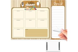 GIFTINGHOUSE Planificador de comidas y lista de la compra, 62 páginas extraíbles, bloc de lista de la compra, planificador de comidas magnético doble para nevera, blocs de notas con lista de comestibles,