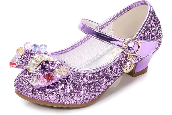 Eleasica Fille Chaussures de Princesse Cendrillon Raiponce Princesse Paillettes Nœud Papillon Déguisement Argenté Bileu Or Rose Doux Halloween Noël Anniversaire Carnaval Cosplay,Violet,33 EU