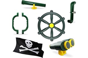HIKS Kids Climbing Frame Mega Accessories Bundle Telescope, Binoculars, Pirate Wheel, Periscope, Flag and a Set of Handles Ideal for Childrens Play Houses Dens and Tree House