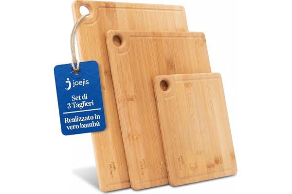Joeji's Kitchen set med 3 bambu skärbrädor - träbräda beständig skärbräda 20 x 15 cm 28 x 222 cm och 33 x 22 cm trä köksskärbräda