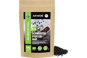 Ekologisk svartpeppar hel, svartpepparkorn 100%, svartpeppar från kontrollerad ekologisk odling, glutenfri, laktosfri, laboratorietestad, vegan, 100% helt naturlig utan tillsatser (500 GR)
