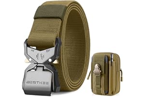 BESTKEE Cintura Tattica, 3,8 cm Cintura da Lavoro Militare, Cintura in Nylon Resistente con Fibbia Metallica a Rilascio Rapido, Regalo con Sacca Tattica MOLLE